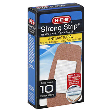 H-E-B Strong Strip Heavy Fabric Antibacterial Bandages - Extra Large, 10 ct