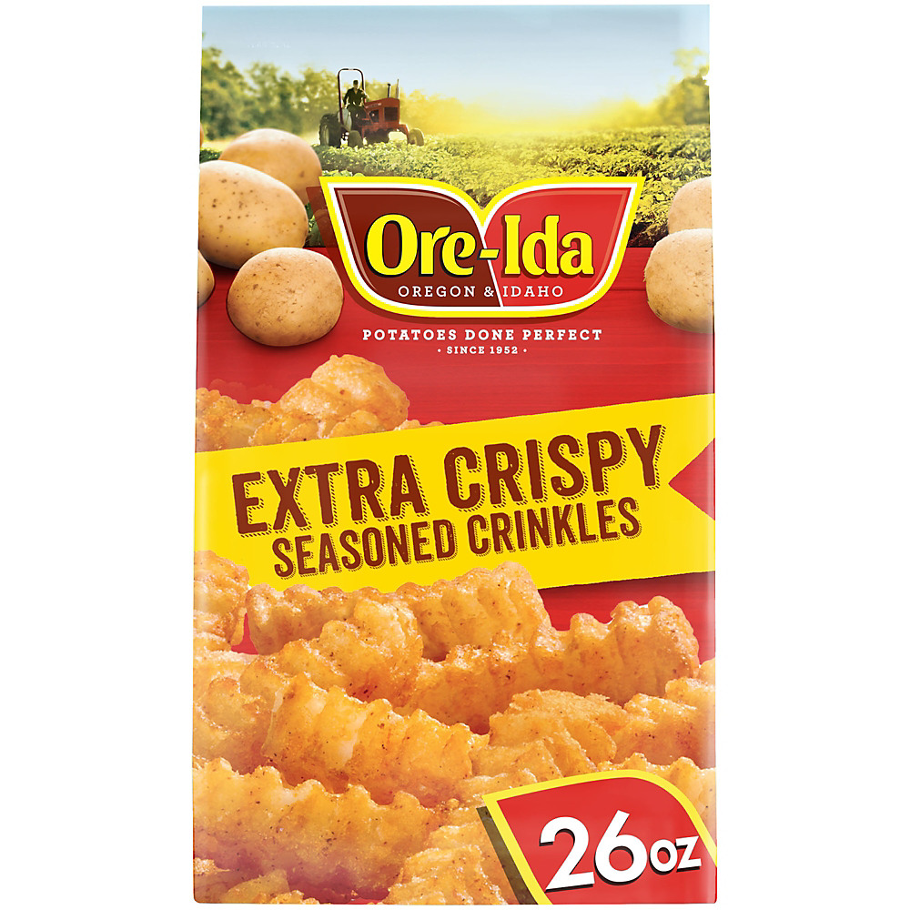 Calories in Ore Ida Extra Crispy Seasoned Crinkles French Fried Potatoes, 26 oz