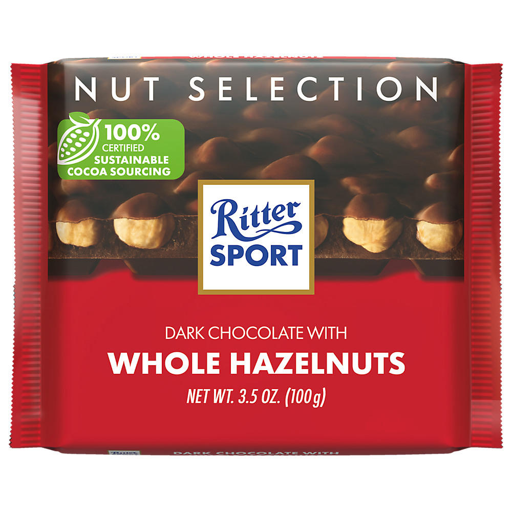 Calories in Ritter Sport Dark Chocolate with Whole Hazelnuts, 3.5 oz