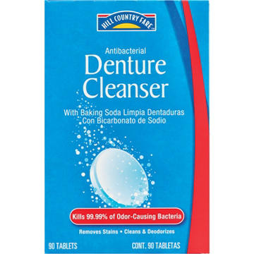 Hill Country Essentials Antibacterial Denture Cleanser With Baking Soda Tablets, 90 ct