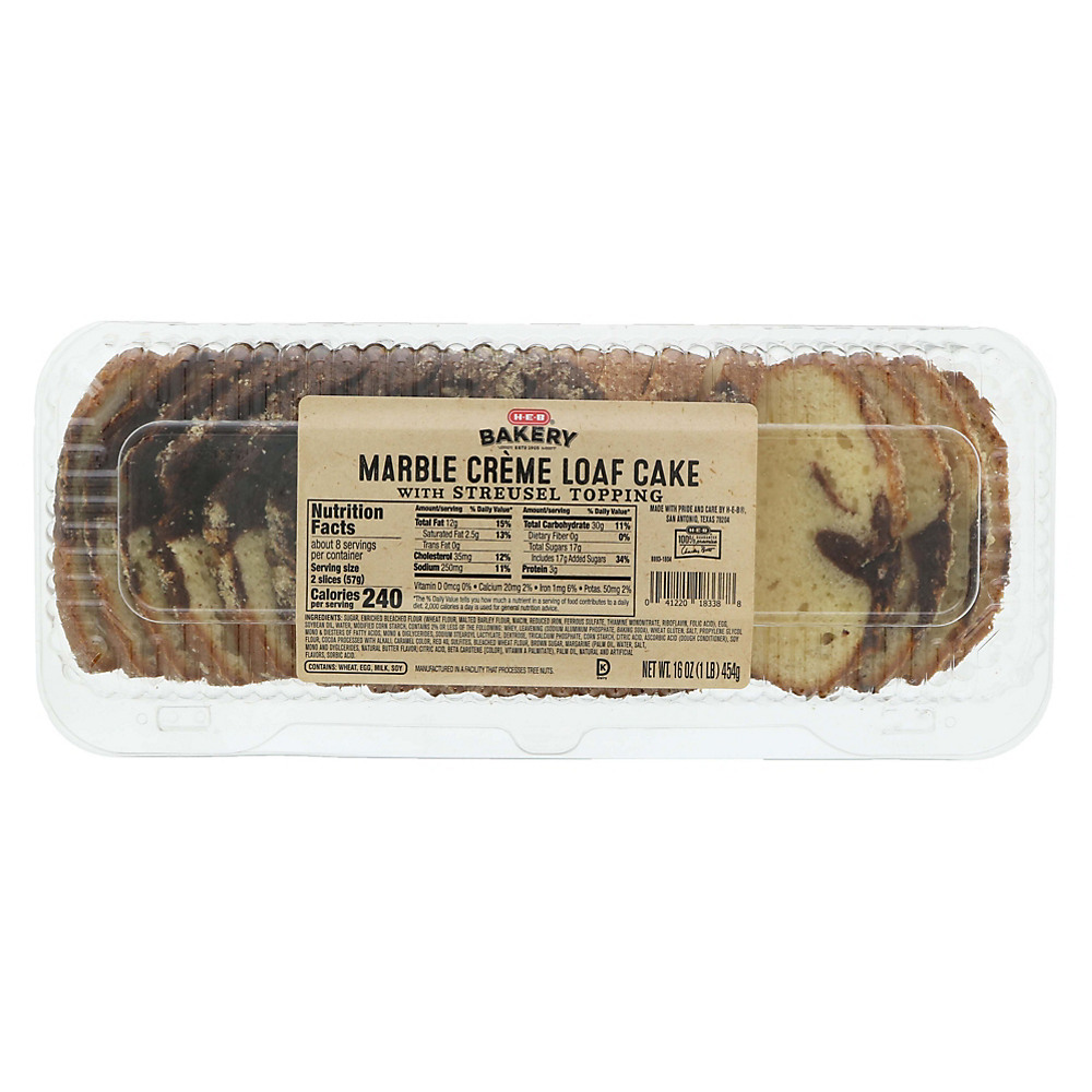 Calories in H-E-B Marble Creme Loaf Cake with Streusel Topping, 16.2 oz