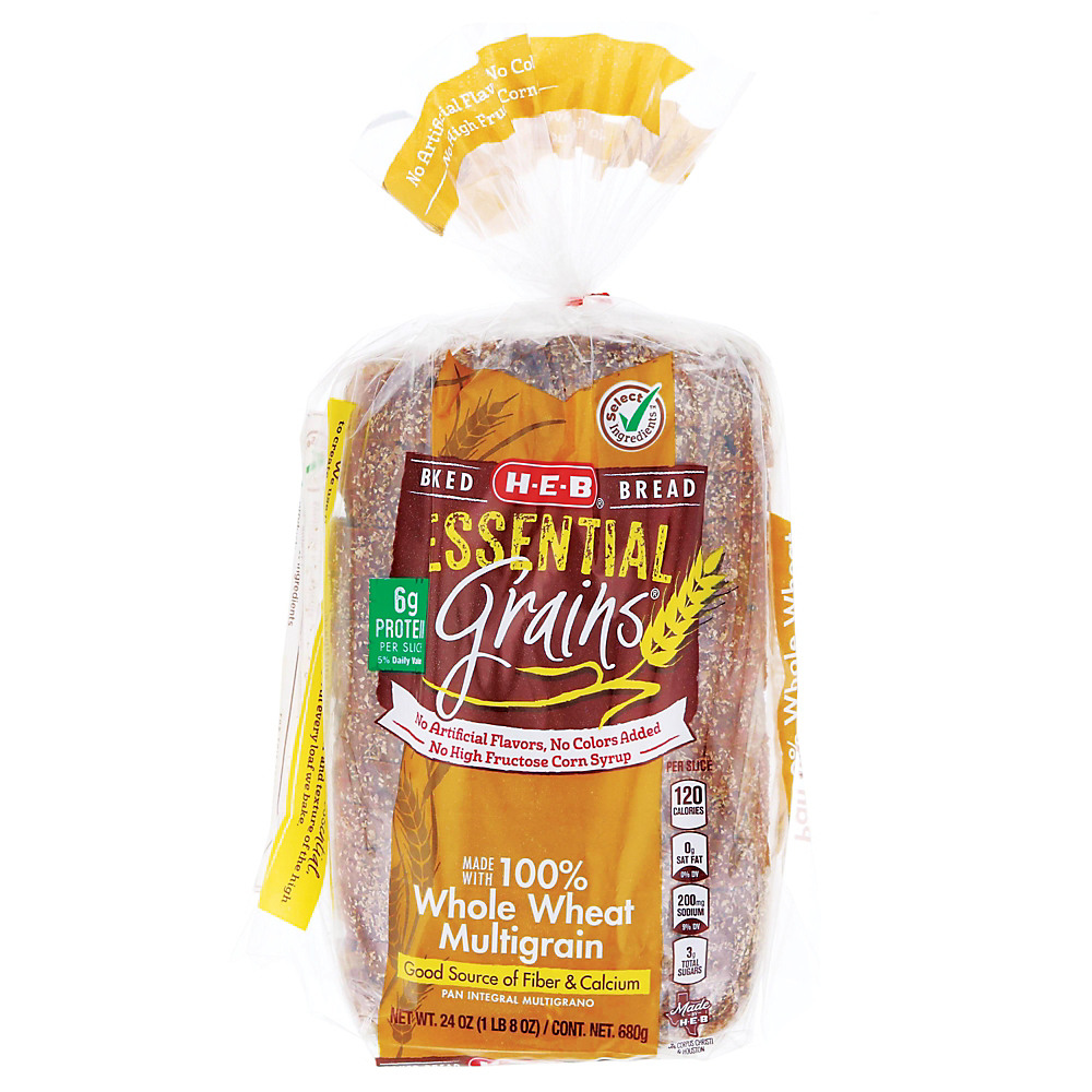 Calories in H-E-B Essential Grains 100% Whole Wheat Multigrain Bread, 24 oz