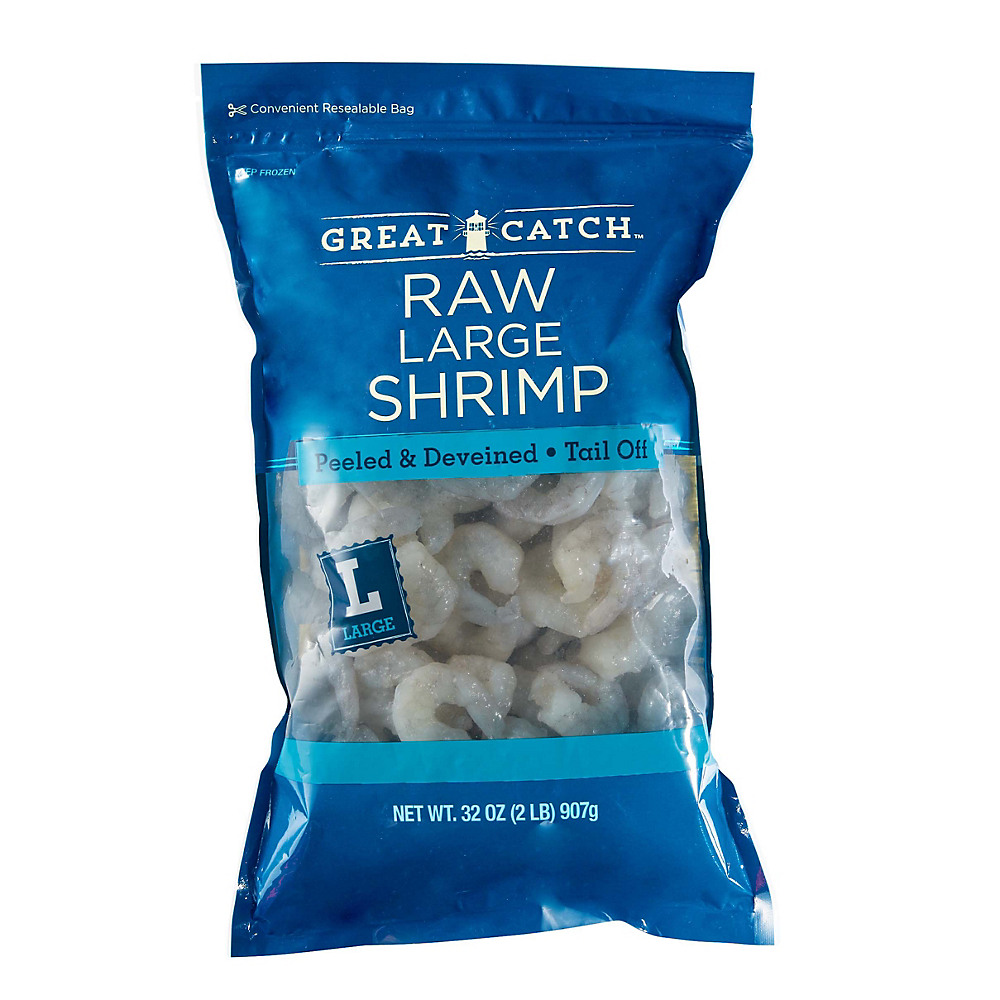 Calories in Great Catch Raw Peeled and Deveined Tail-Off Large Shrimp, 41-50ct /lb, 32 oz