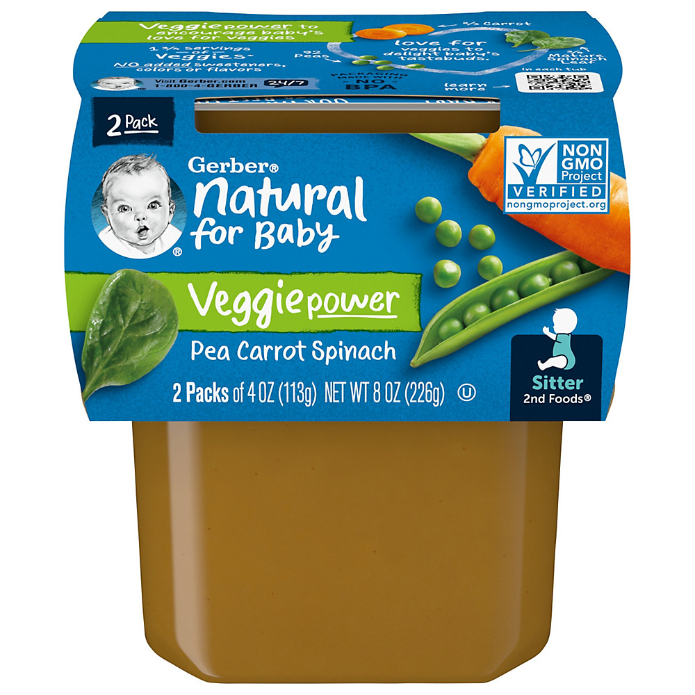 Calories in Gerber 2nd Foods Pea Carrot Spinach 2 pk, 4 oz