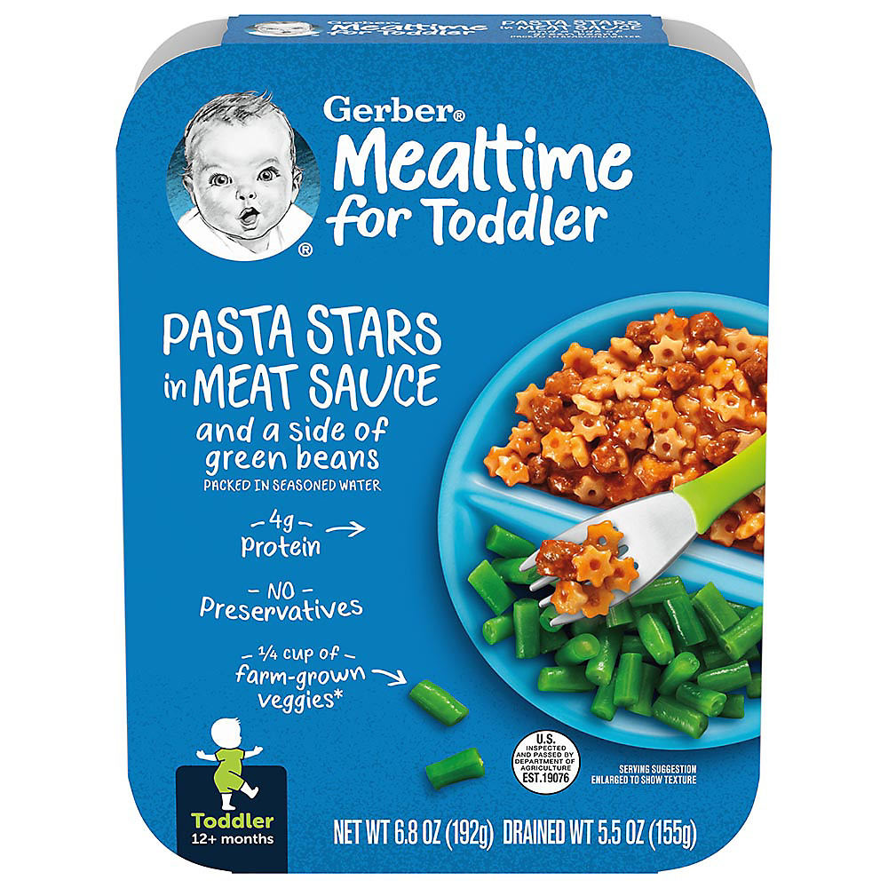 Calories in Gerber Lil' Entrees Pasta Stars in Meat Sauce and a side of Green Beans, 6.8 oz