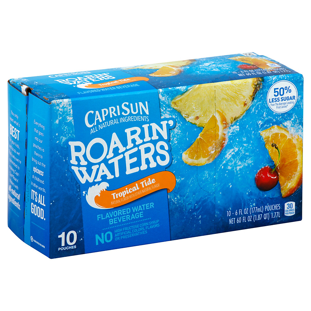 Calories in Capri Sun Roarin' Waters Tropical Fruit Flavored Water Beverage 6 oz Pouches, 10 pk