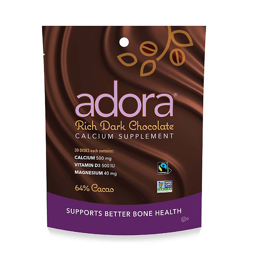 Calories in Adora Calcium 500 mg Premium Dark Chocolate Disks, 30 ct