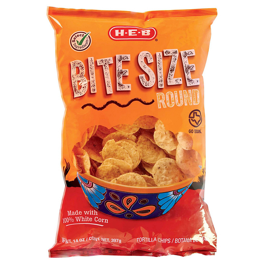 Calories in H-E-B Bite Size Corn Tortilla Chips, 14 oz