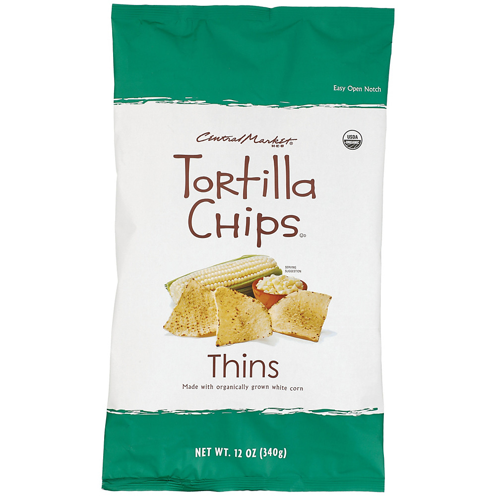 Calories in Central Market Thins Tortilla Chips, 12 oz
