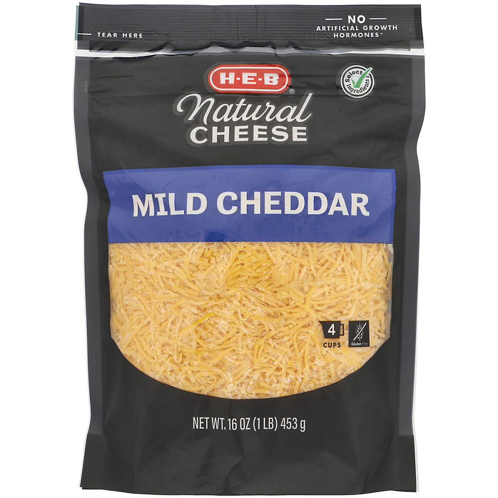 Calories in H-E-B Select Ingredients Mild Cheddar Cheese, Shredded, 16 oz