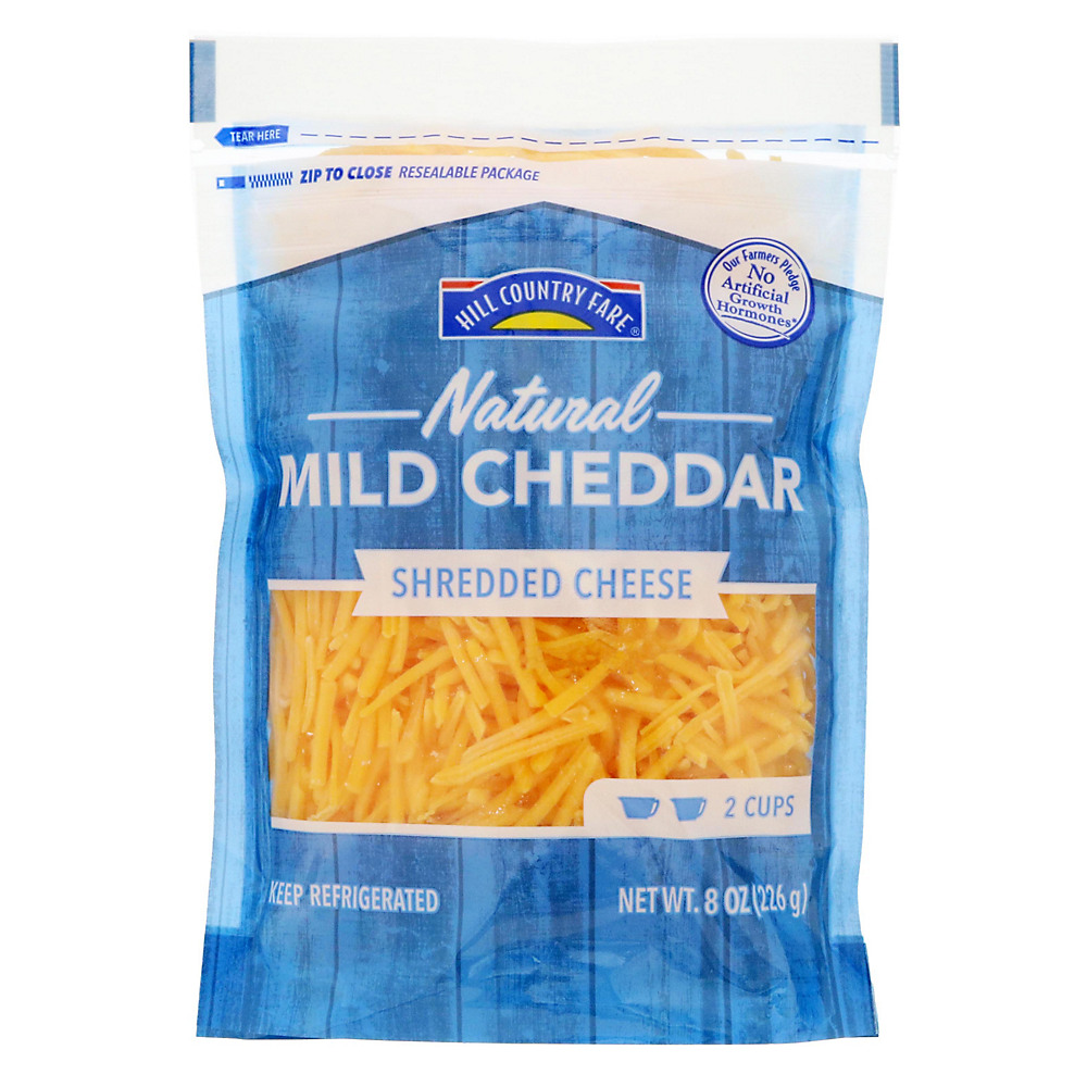 Calories in Hill Country Fare Mild Cheddar Cheese, Shredded, 8 oz