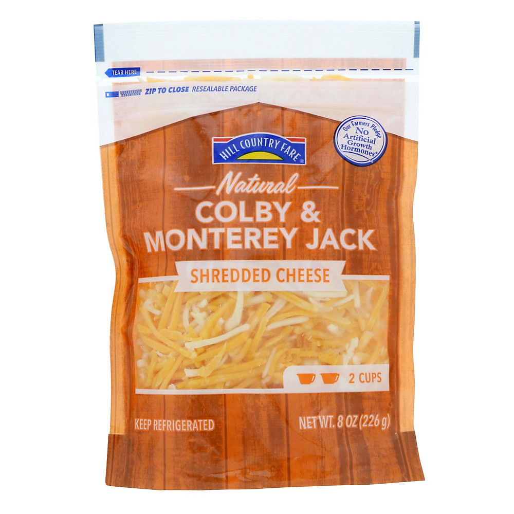 Calories in Hill Country Fare Colby and Monterey Jack Cheese, Shredded, 8 oz