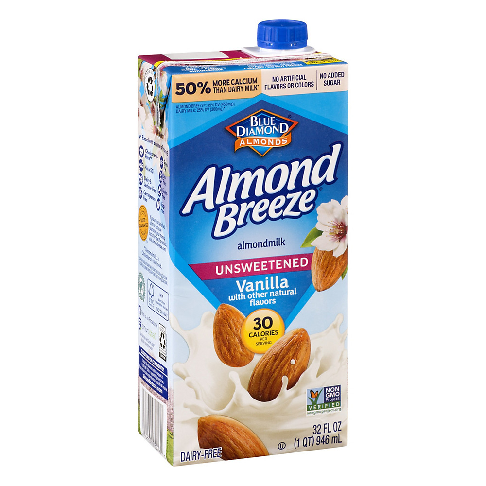 Calories in Blue Diamond Almond Breeze Unsweetened Vanilla Non-dairy Beverage, 32 oz