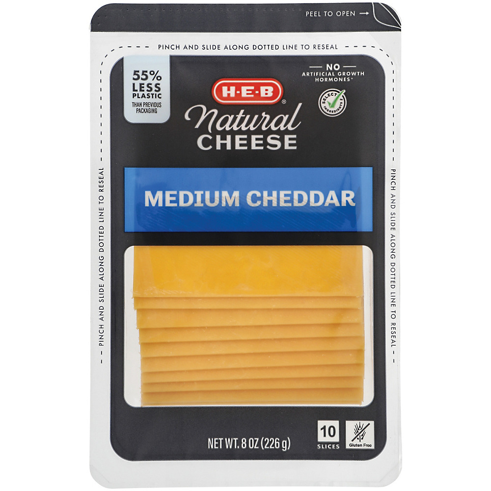 Calories in H-E-B Select Ingredients Medium Cheddar Cheese, Thin Slices, 10 ct