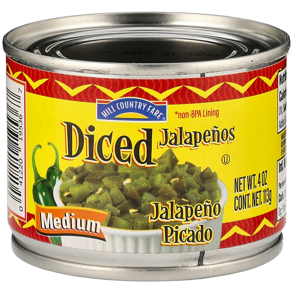 Calories in Hill Country Fare Diced Medium Jalapenos, 4 oz