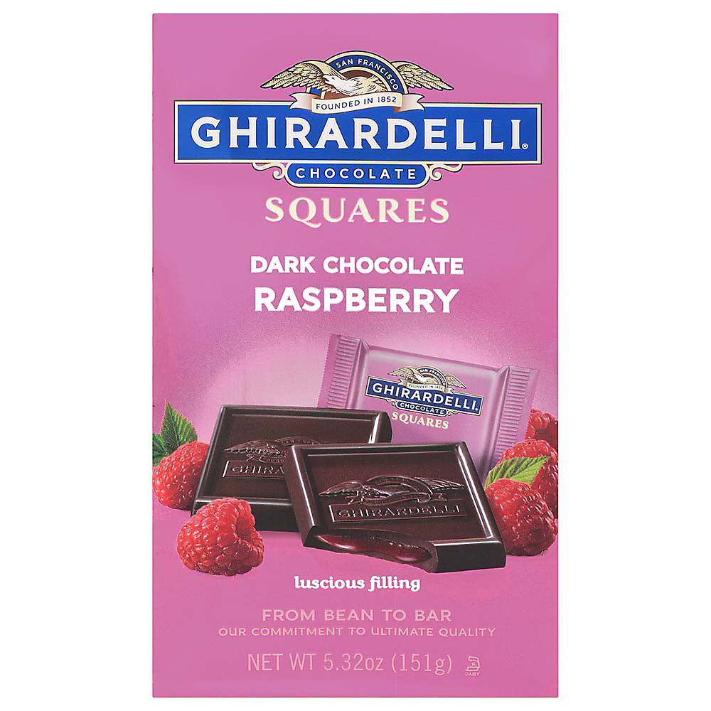 Calories in Ghirardelli Chocolate Dark Chocolate Raspberry Squares, 5.32 oz