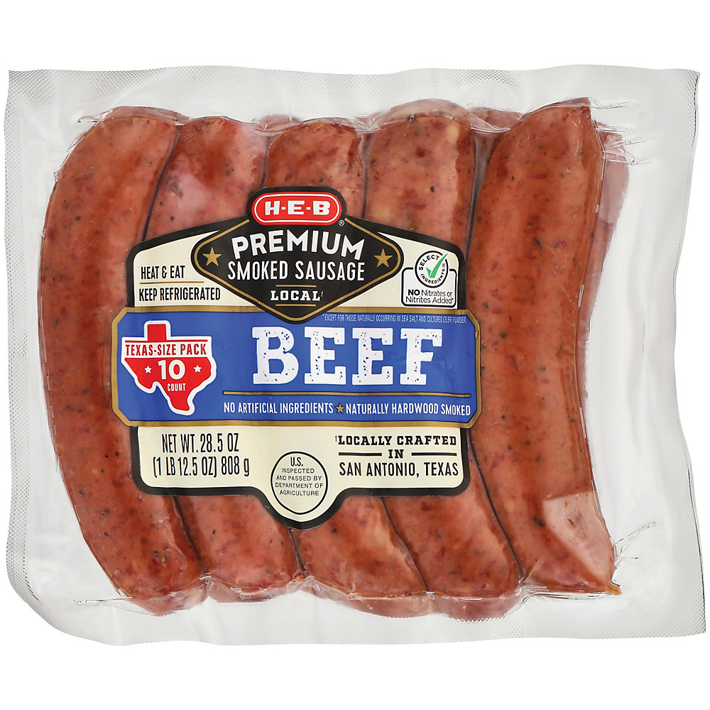 Calories in H-E-B Select Ingredients Premium Beef Smoked Sausage, Value Pack, 10 ct