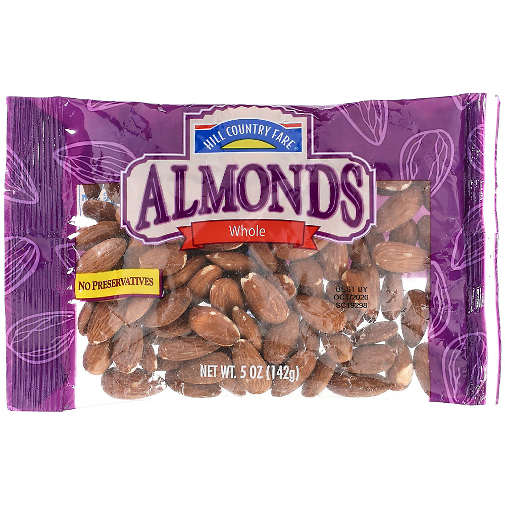 Calories in Hill Country Fare Whole Almonds, 5 oz