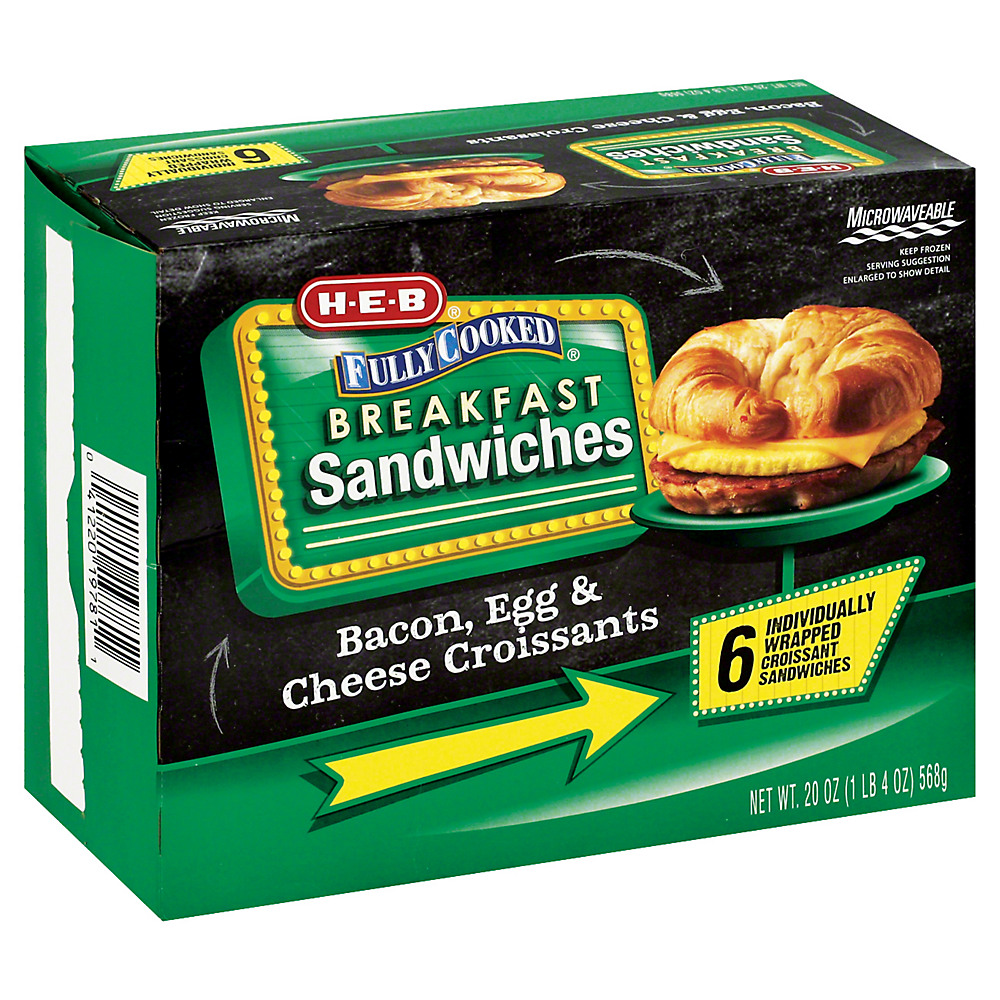 Calories in H-E-B Fully Cooked Bacon Egg & Cheese Croissant Family Pack, 6 ct