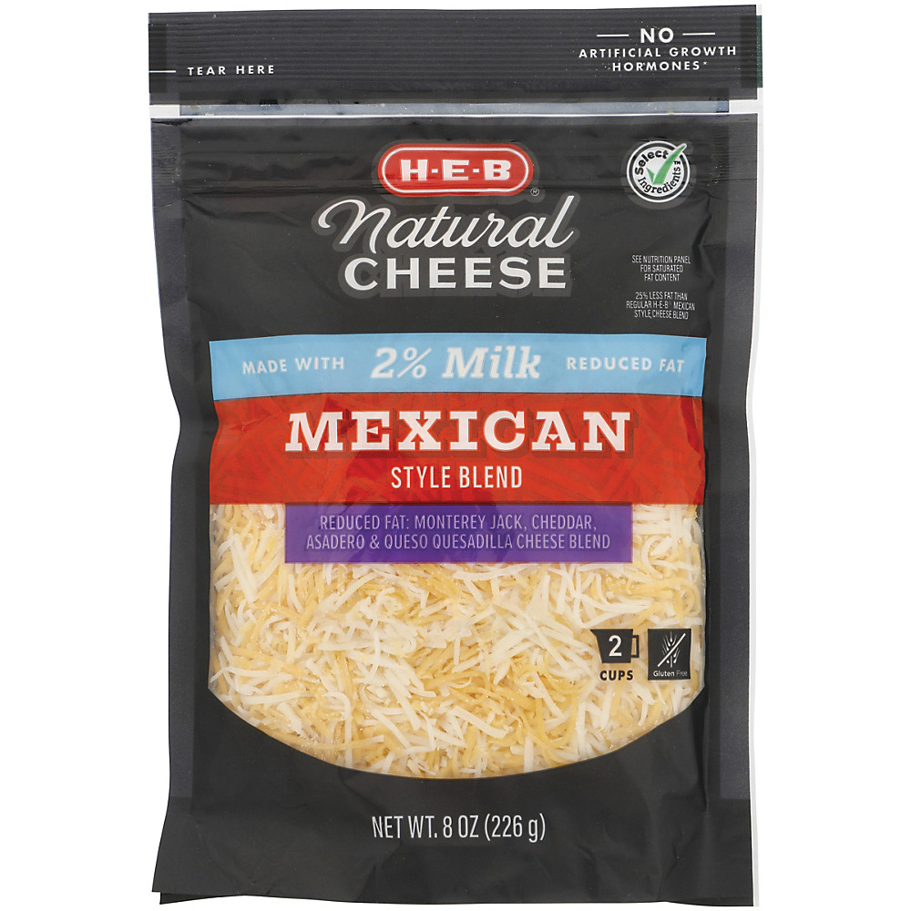 Calories in H-E-B Select Ingredients Reduced Fat Mexican Style Cheese, Shredded, 8 oz