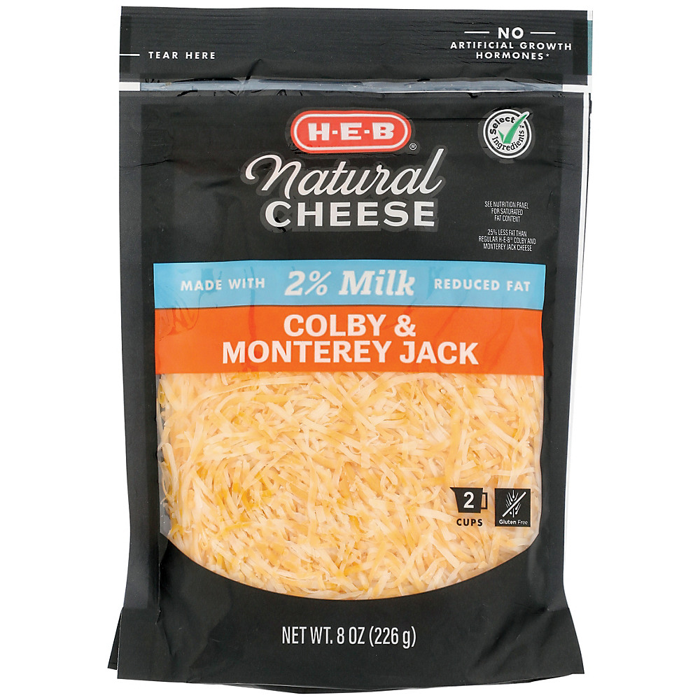 Calories in H-E-B Select Ingredients Reduced Fat Colby Jack and Monterey Cheese, Shredded, 8 oz