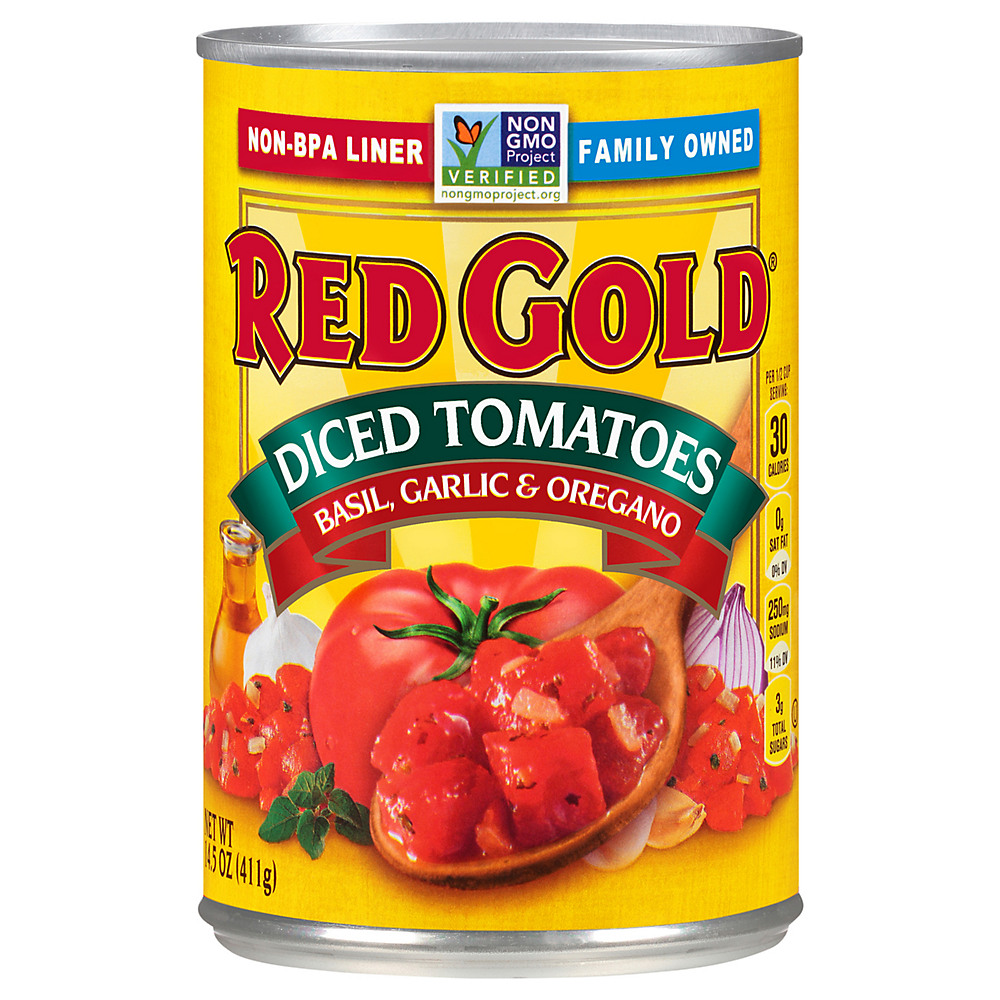 Calories in Red Gold Premium Diced Tomatoes with Basil Garlic and Oregano, 14.5 oz