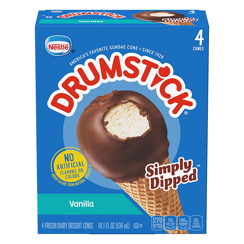 Calories in Nestle Drumstick Simply Dipped Vanilla Sundae Cones, 4 ct
