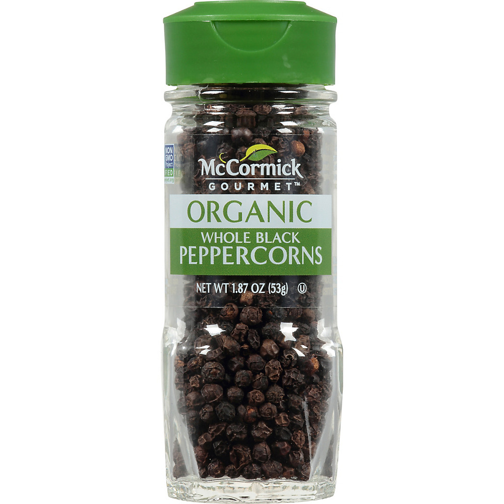Calories in McCormick Gourmet Collection 100% Organic Whole Black Peppercorns, 1.87 oz