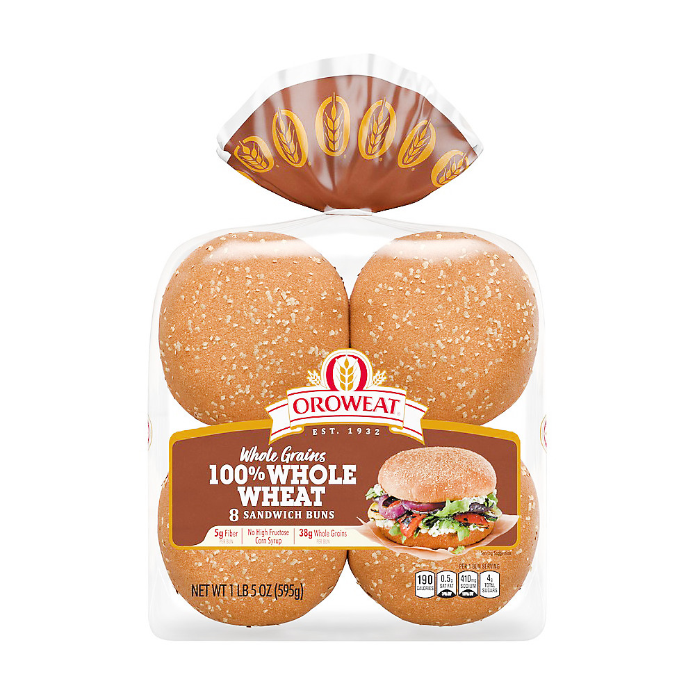 Calories in Oroweat Whole Grains 100% Whole Wheat Hamburger Buns, 8 ct