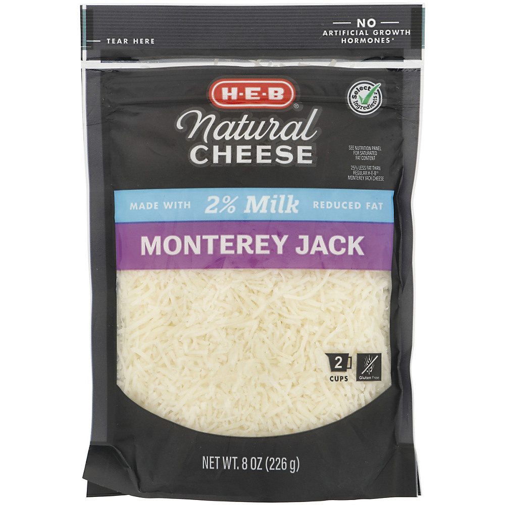 Calories in H-E-B Select Ingredients Reduced Fat Monterey Jack Cheese, Shredded, 8 oz