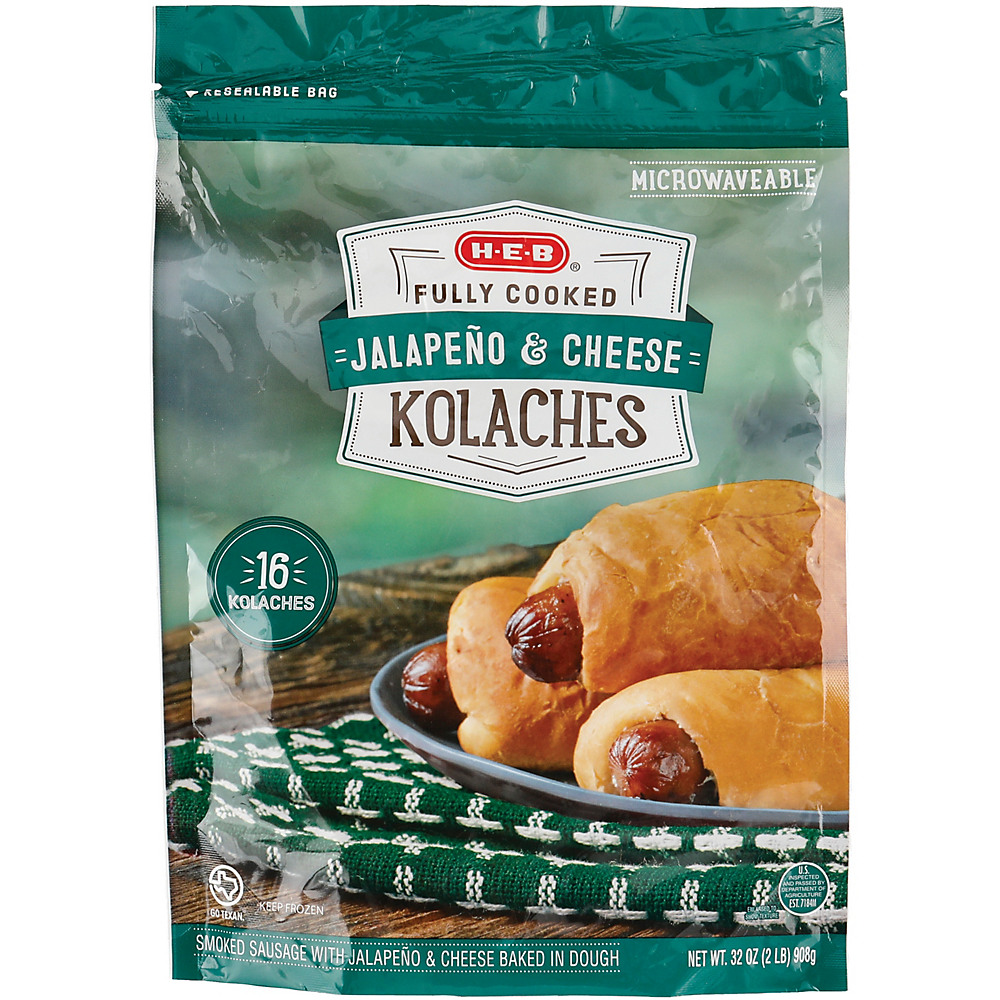 Calories in H-E-B Fully Cooked Sausage Cheddar & Jalapeno Kolaches, 16 ct