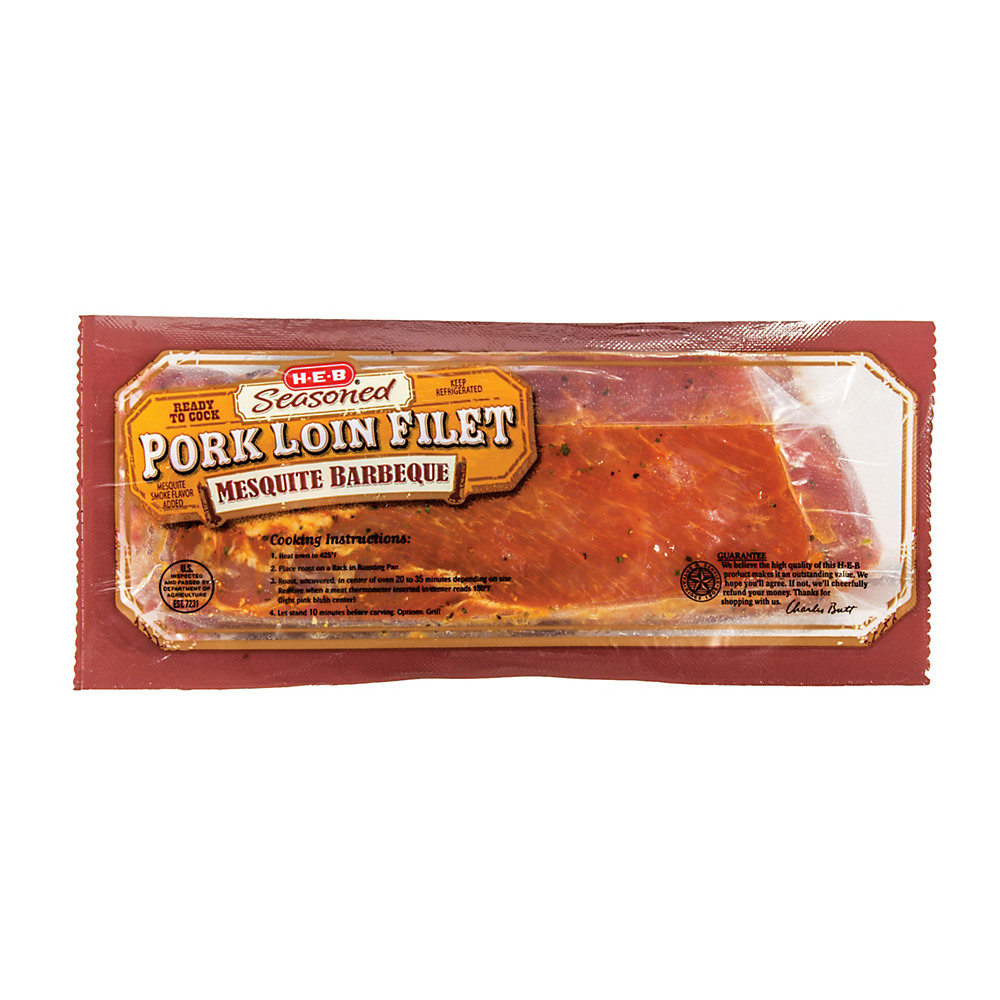 Calories in H-E-B Seasoned Mesquite Barbeque Pork Loin Filet, Avg. 1.6 lbs