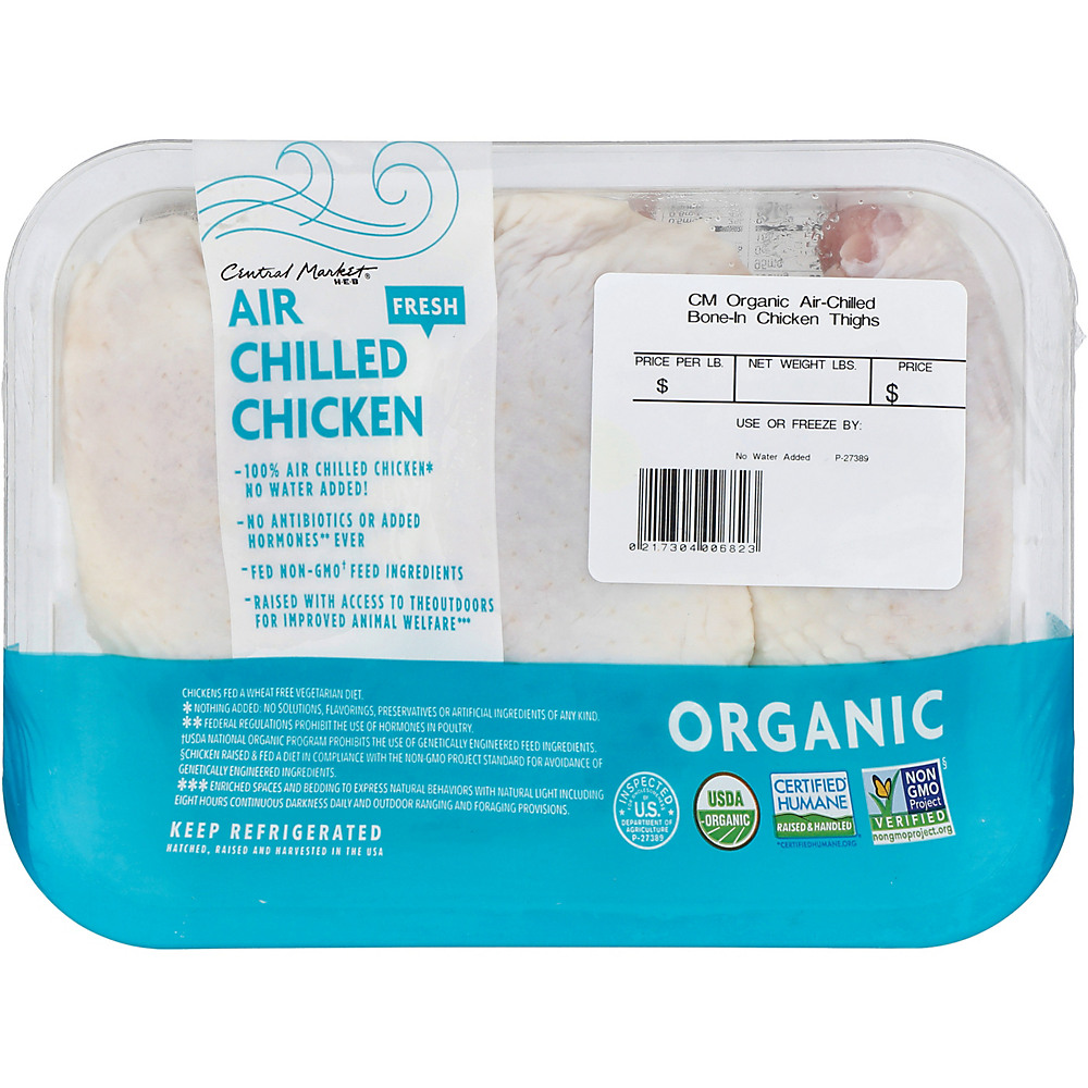 Calories in Central Market Organic Air Chilled Bone In Chicken Thighs, Avg. 1.4 lbs