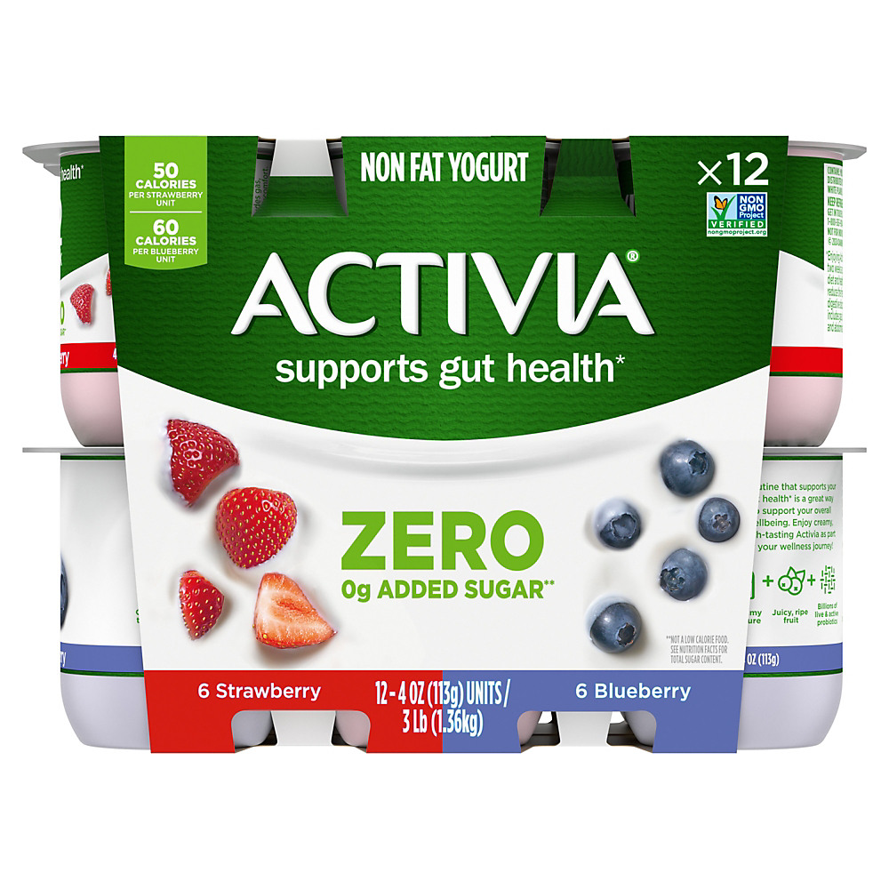 Calories in Activia Nonfat Probiotic Strawberry & Blueberry Variety Pack Yogurt, 4 oz. Cups, 12 pk