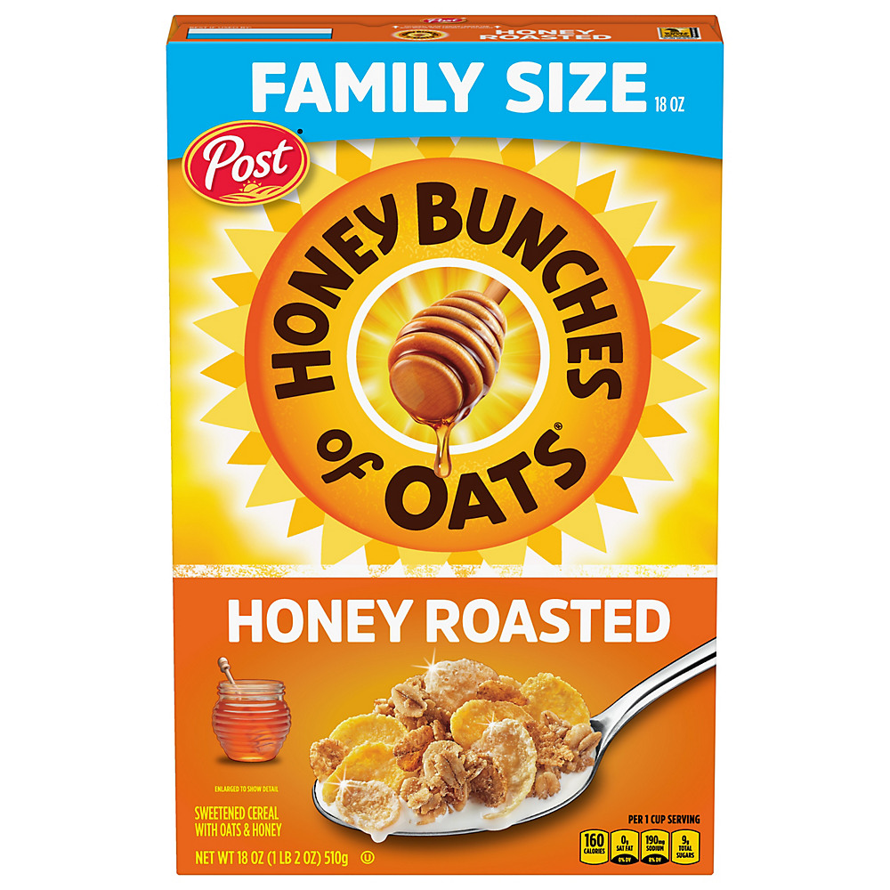 Calories in Post Honey Bunches of Oats Cereal Honey Roasted Family Size, 18 oz