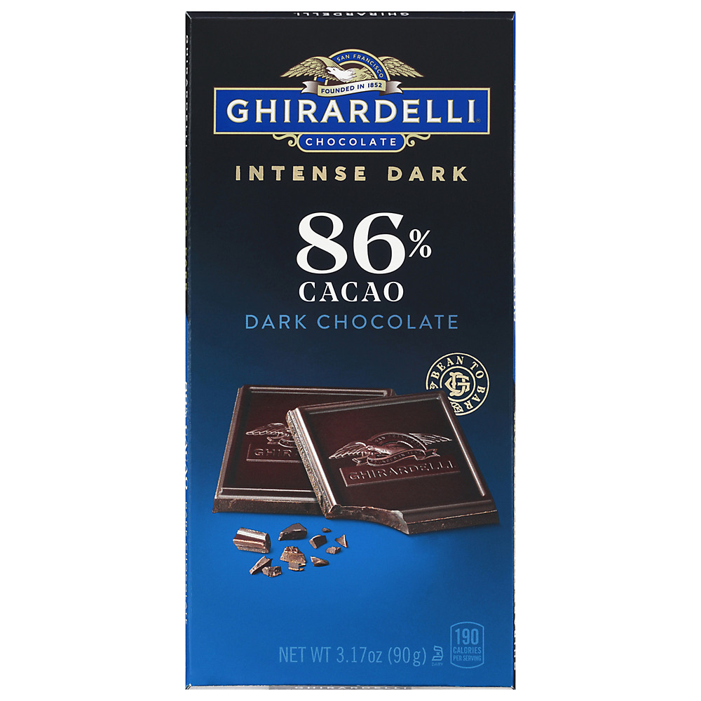 Calories in Ghirardelli Chocolate Intense Dark 86% Cacao Dark Chocolate Bar, 3.17 oz