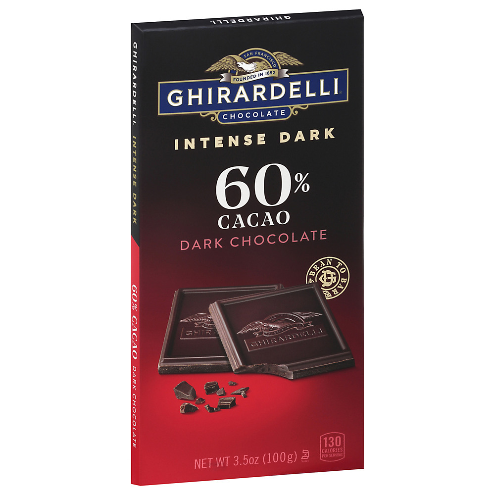 Calories in Ghirardelli Chocolate Intense Dark 60% Cacao Chocolate Bar, 3.5 oz