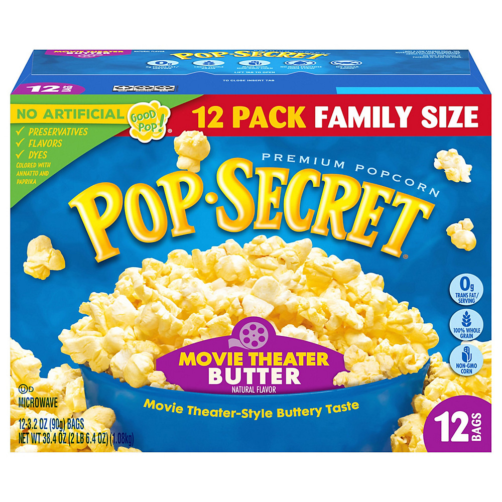 Calories in Pop Secret Movie Theater Butter Microwave Popcorn Family Size, 12 ct