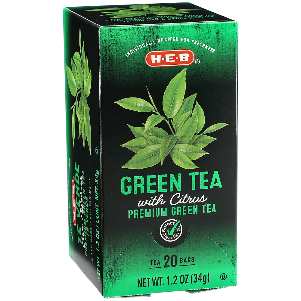 Calories in H-E-B Select Ingredients Green Tea with Citrus Premium Tea Bags, 20 ct