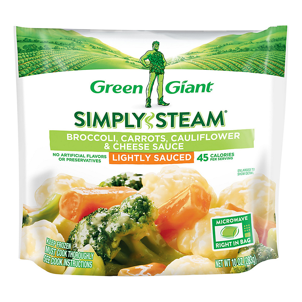 Calories in Green Giant Simply Steam Lightly Sauced Broccoli Carrots Cauliflower & Cheese Sauce, 12 oz
