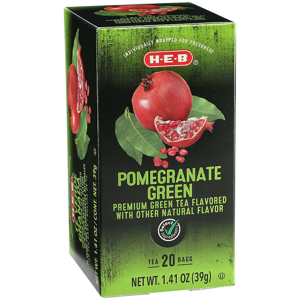 Calories in H-E-B Select Ingredients Pomegranate Green Tea Bags, 20 ct