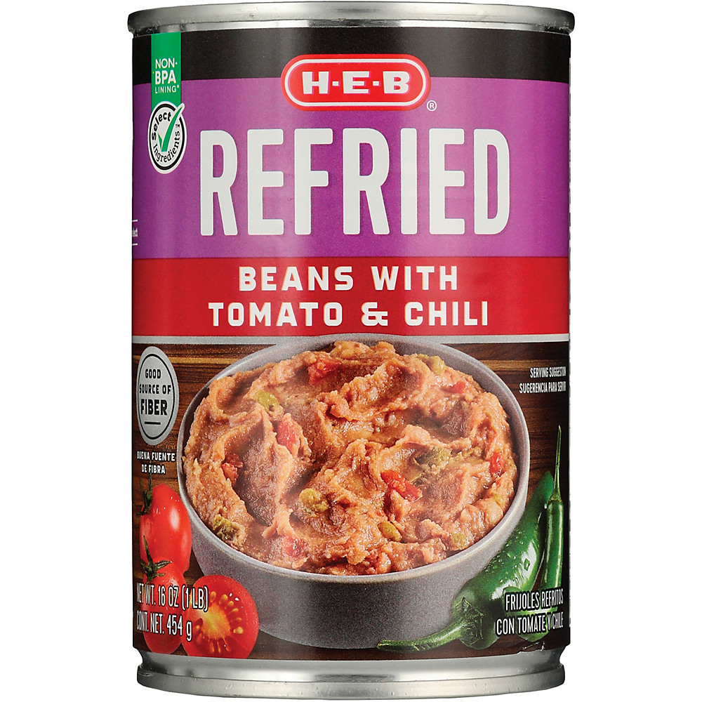 Calories in H-E-B Refried Beans with Tomato and Chili, 16 oz