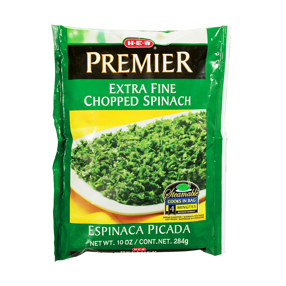 Calories in H-E-B Premier Steamable Extra Fine Chopped Spinach, 10 oz