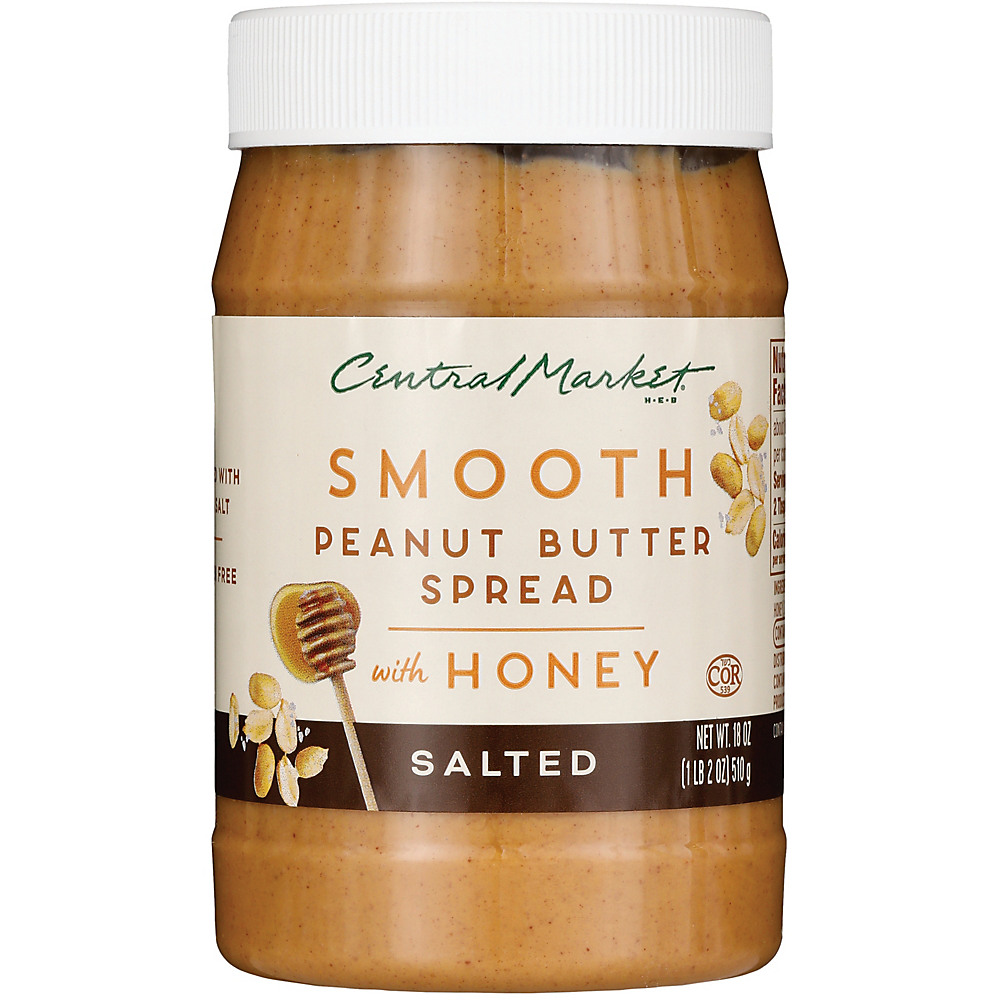 Calories in Central Market Smooth Peanut Butter with Honey, 18 oz