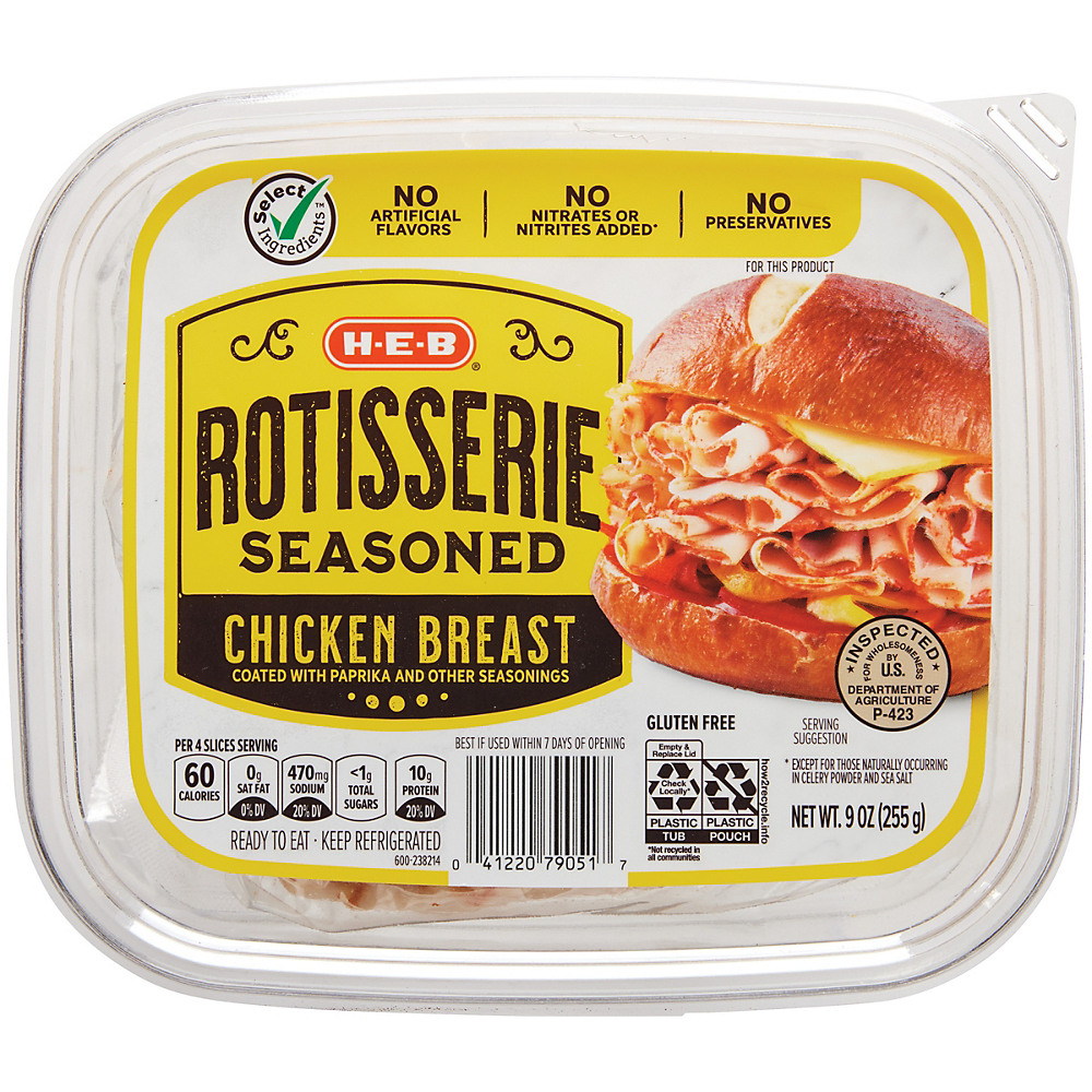 Calories in H-E-B Select Ingredients Rotisserie Seasoned Shaved Chicken Breast , 9 oz