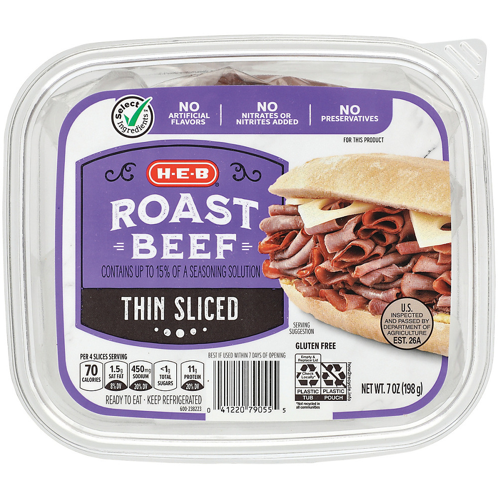 Calories in H-E-B Select Ingredients Thin Sliced Roast Beef, 7 oz