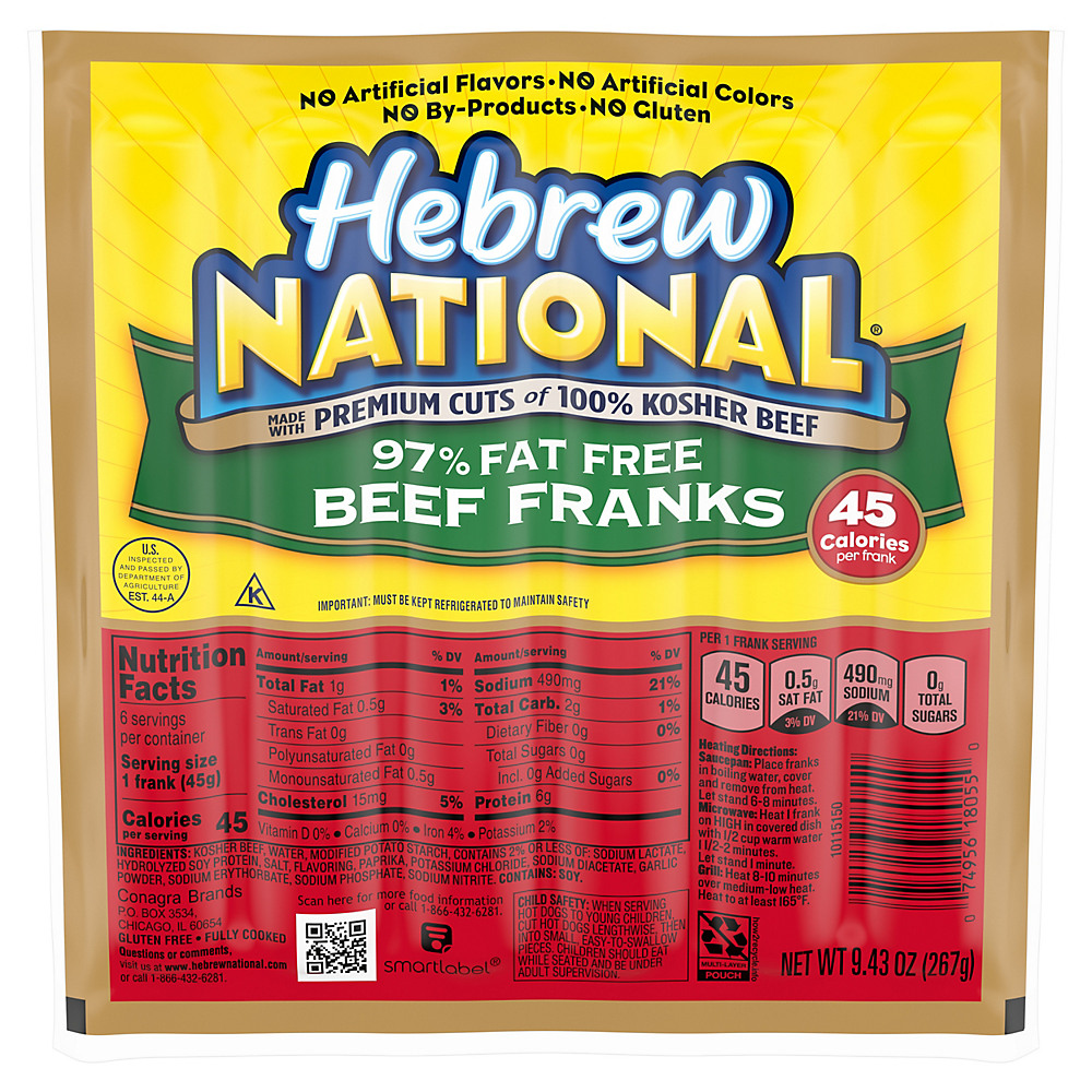 Calories in Hebrew National Beef Franks 97% Fat Free, 6 ct