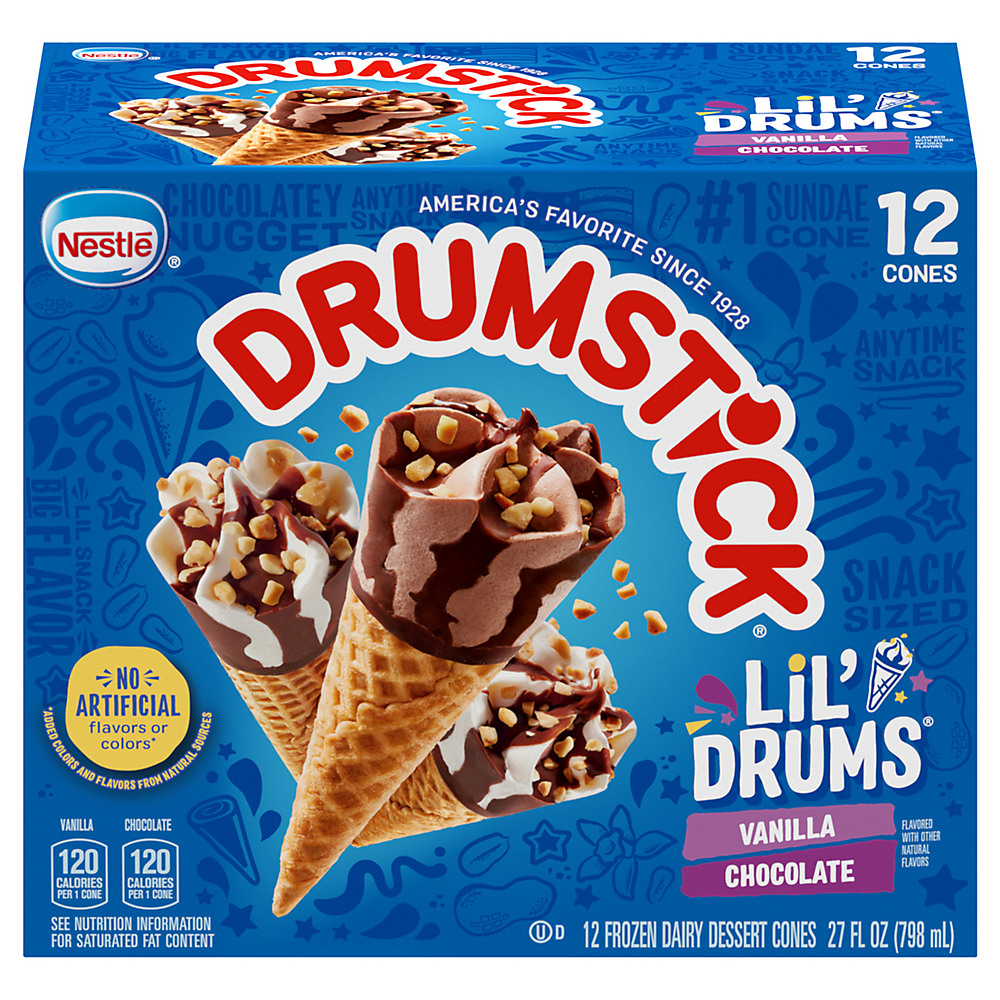Calories in Drumstick Lil' Drums Vanilla & Chocolate with Chocolatey Swirls Snack Size Sundae Cones, 12 ct
