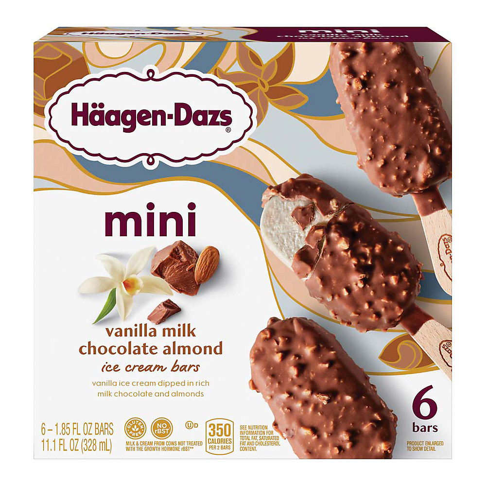 Calories in Haagen-Dazs Vanilla Milk Chocolate Almond Snack Size Ice Cream Bars, 6 ct
