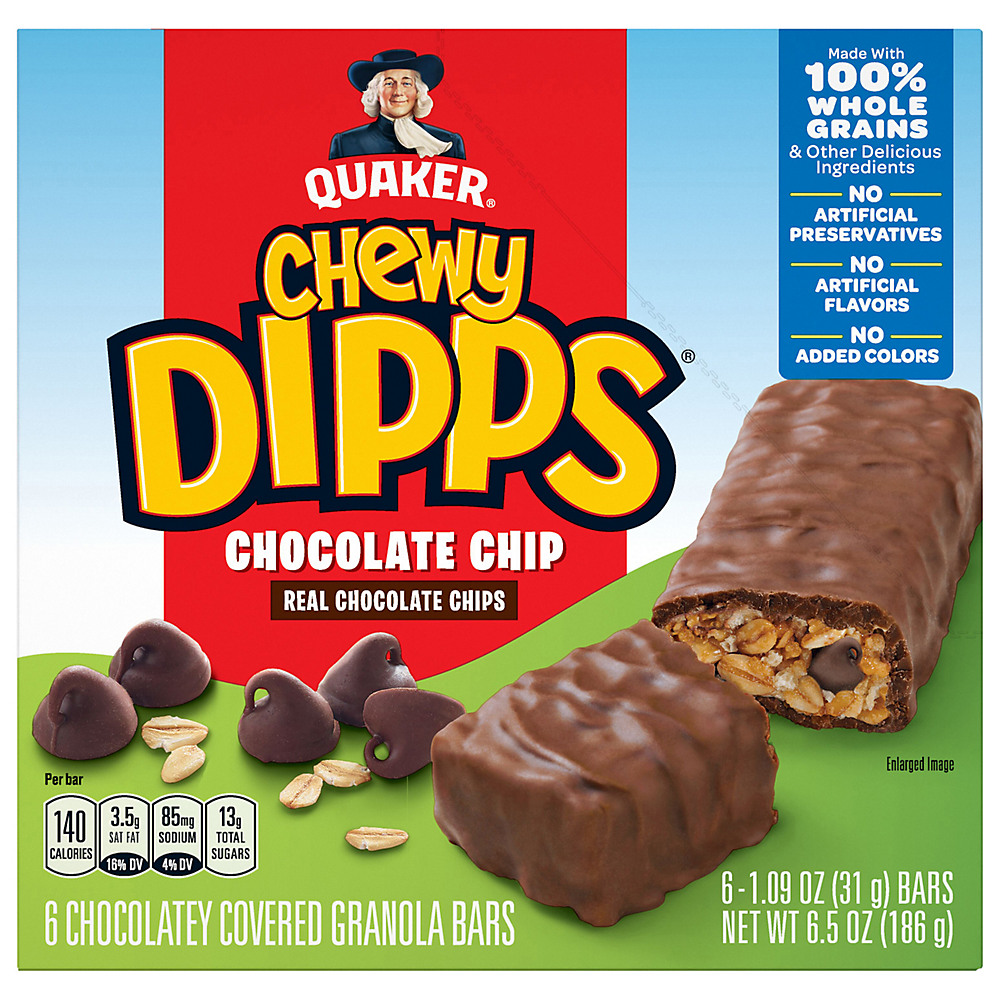 Calories in Quaker Chewy Dipps Chocolatey Chocolate Chip Covered Granola Bars, 6 ct